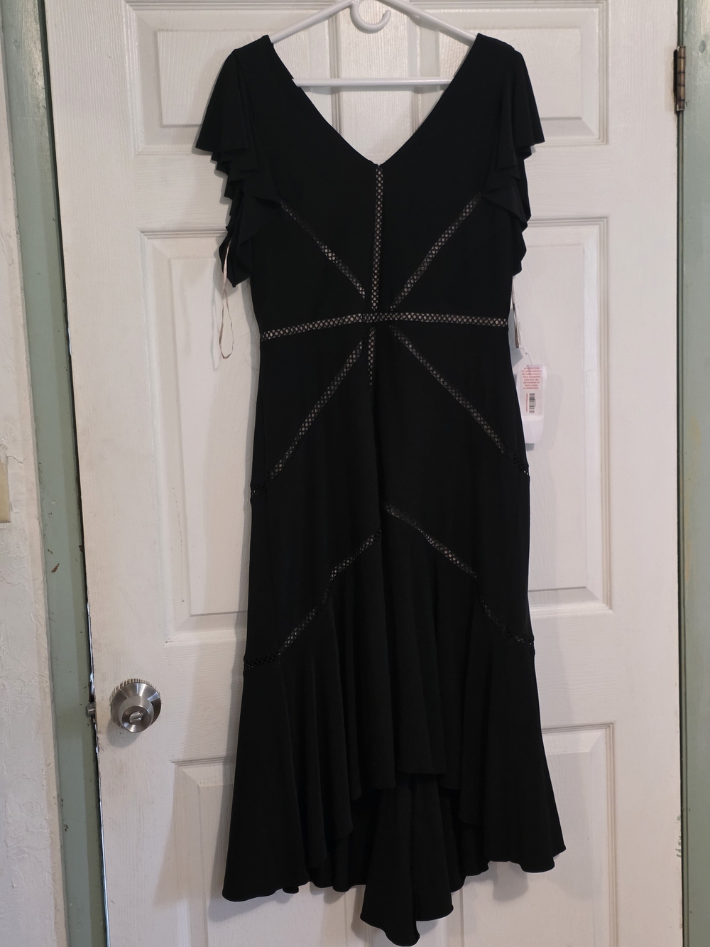 Taylor Black High-Low V-Neck Ruffle Sleeve Dress